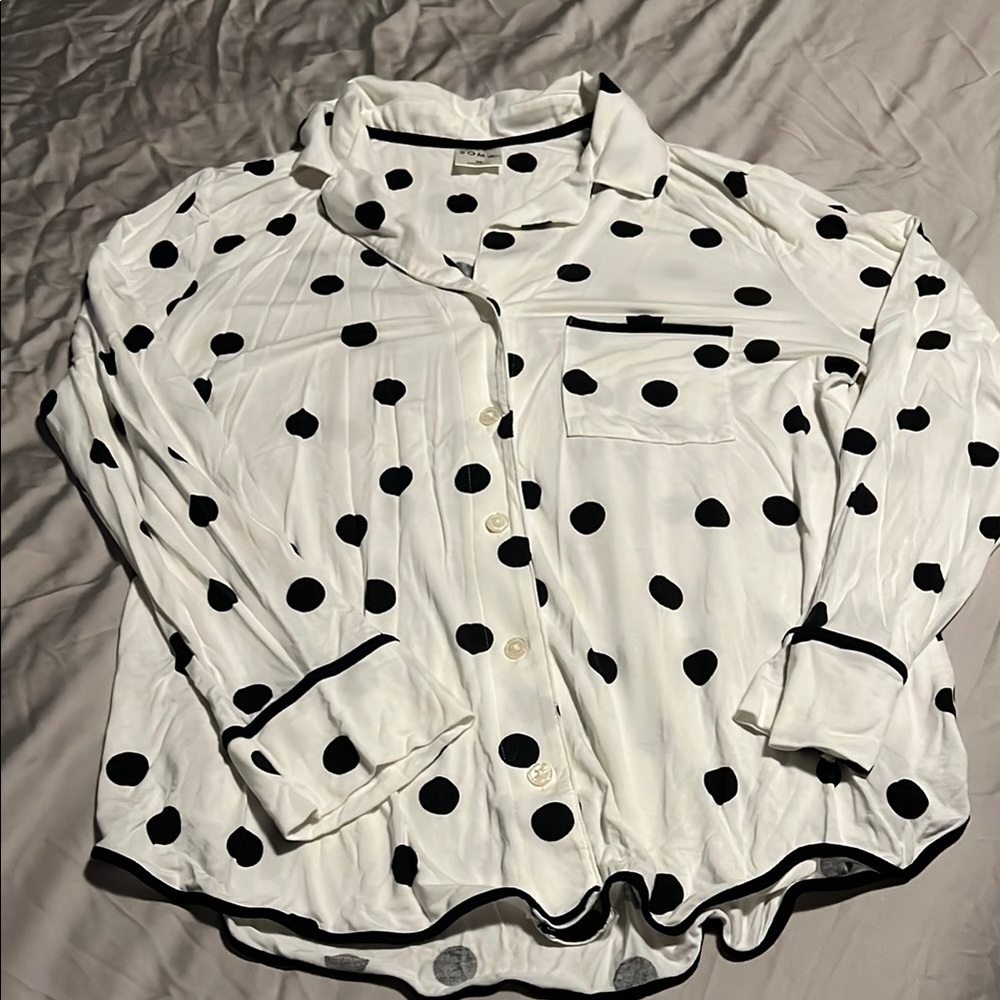 Soma White and Black Polka Dot Pajama Top